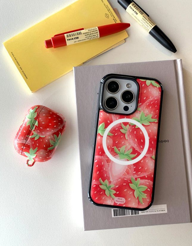 [MADE]レッドストロベリーシュガー ブラックエポキシ バンパー iPhoneケース MagSafe