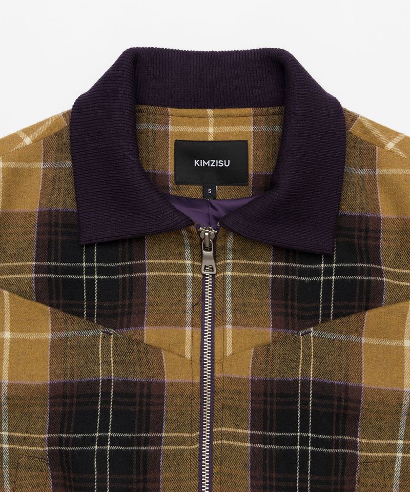 Plaid Check Flannel Zip-Up Jacket _ MUSTARD