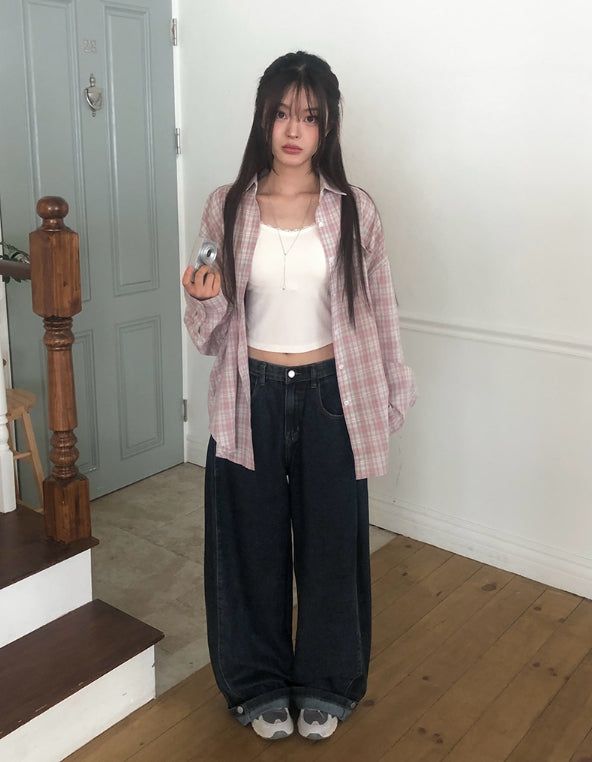 Coin Check Over Collar Shirt