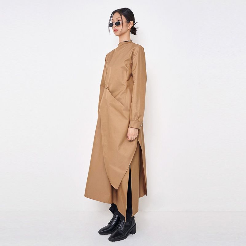 Asymmetry Draped Waterproof Coat _ Beige
