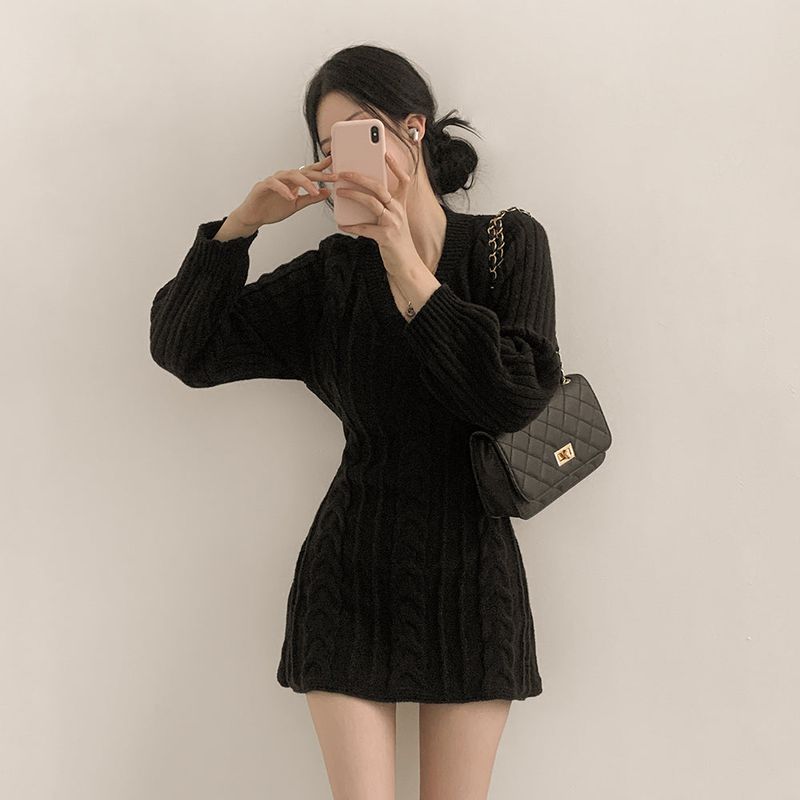 [4color]twisted knit dress