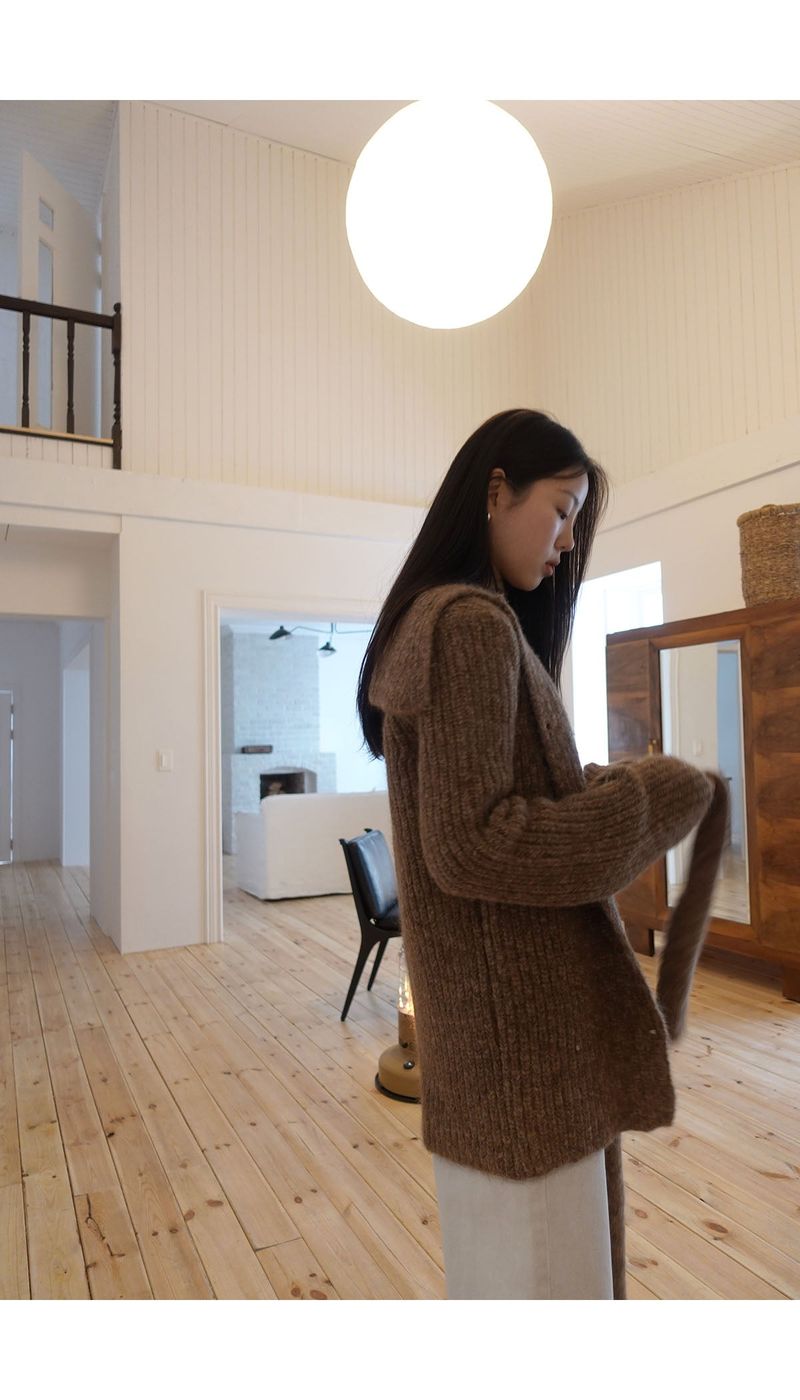 Earl grey alpaca cardigan (muffler set)