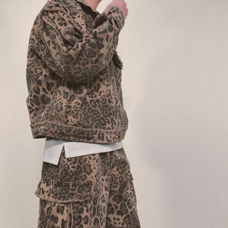 leopard grunge trucker jacket_beige