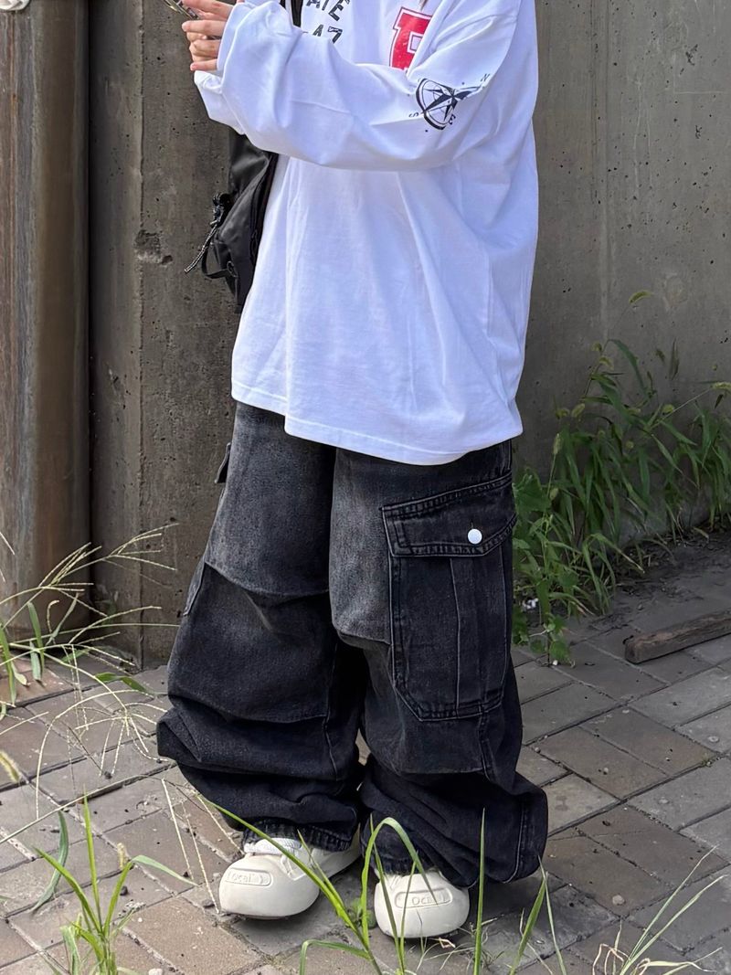 denim button cargo pants