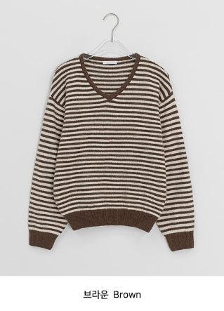 Ttet Stripe Wool V-Neck Knit