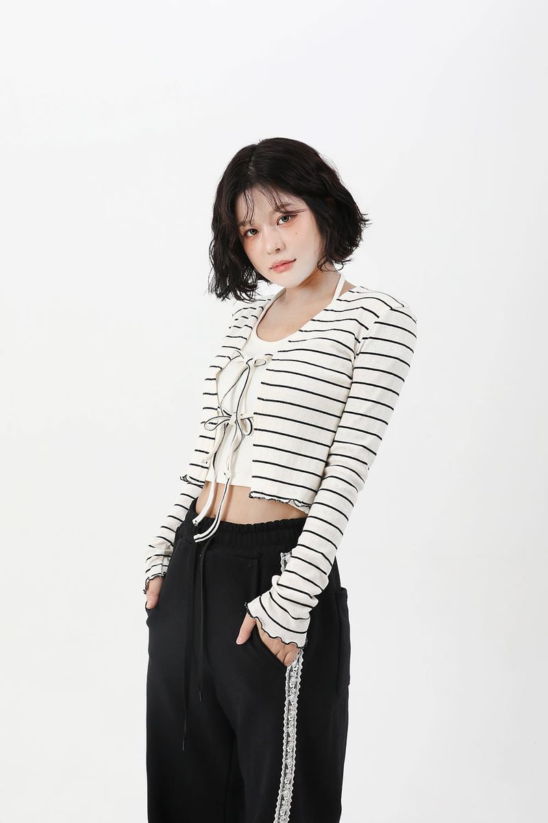 Stripe Ribbon Knit Cardigan