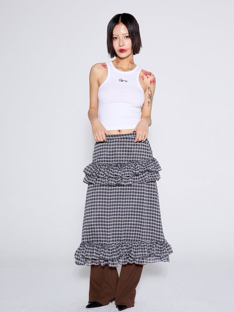 CHECK FRILL SKIRT / PURPLE