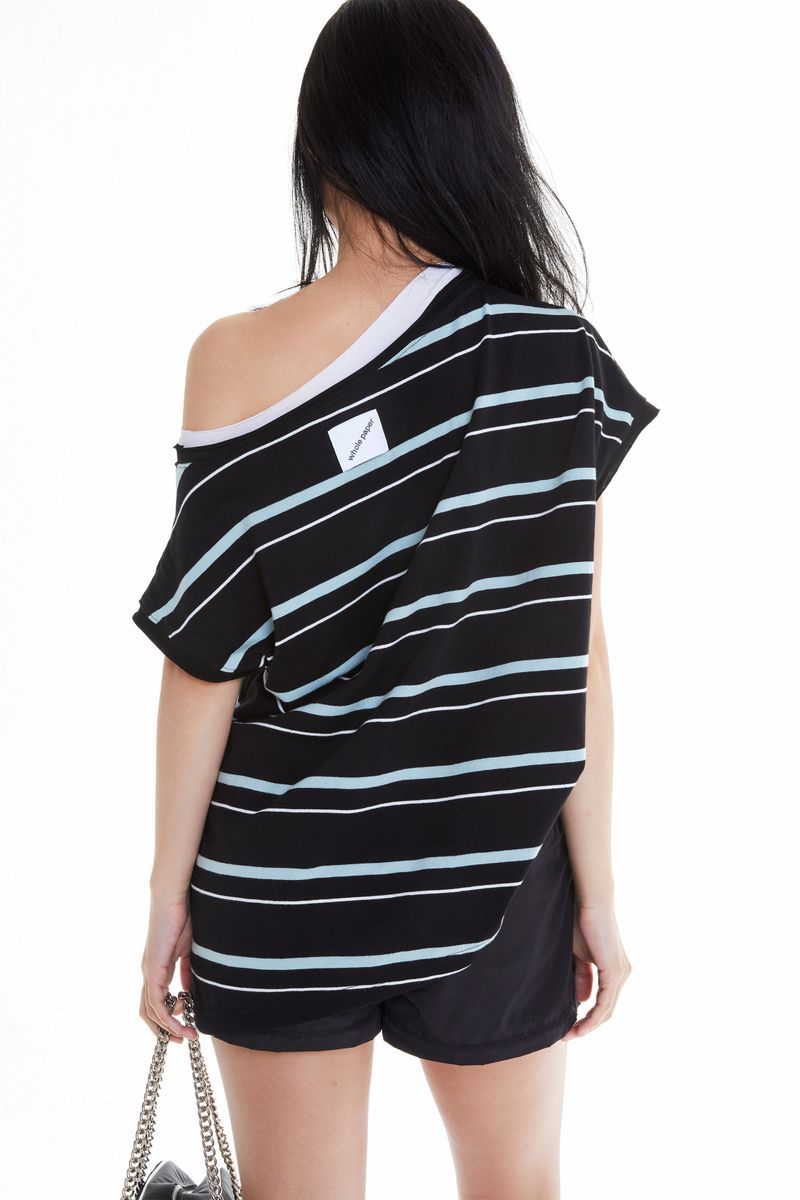 UNBALANCED STRIPED LAYERED SLEEVELESS (BLACK)