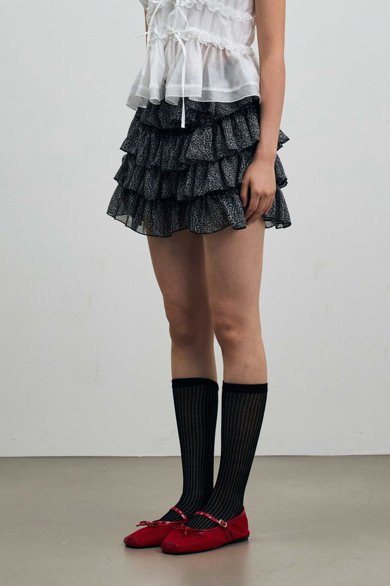 LEOPARD CANCAN MINI SKIRT PANTS / GRAY