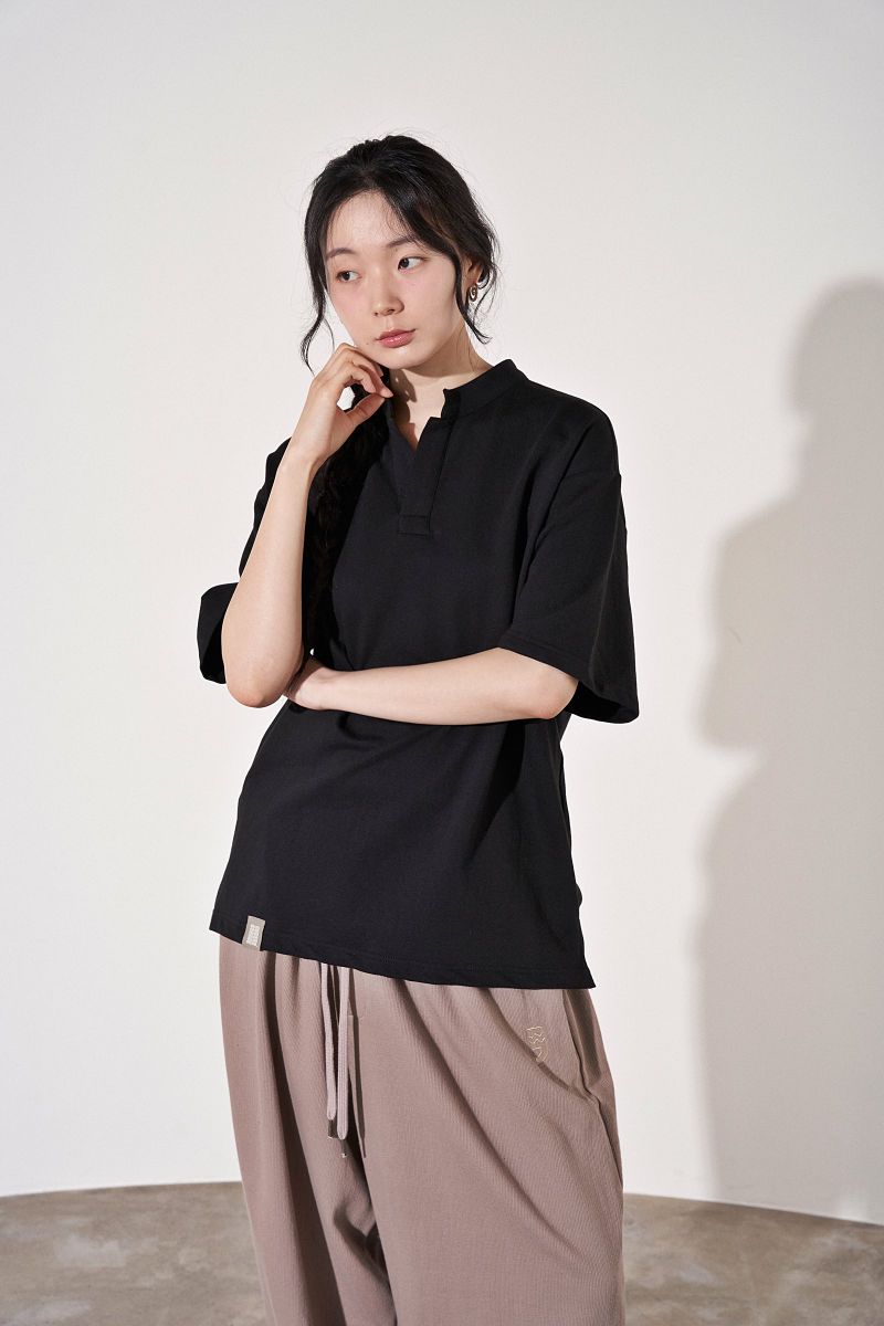 S-C OPEN HENLEY-NECK 1/2 TEE (Black)