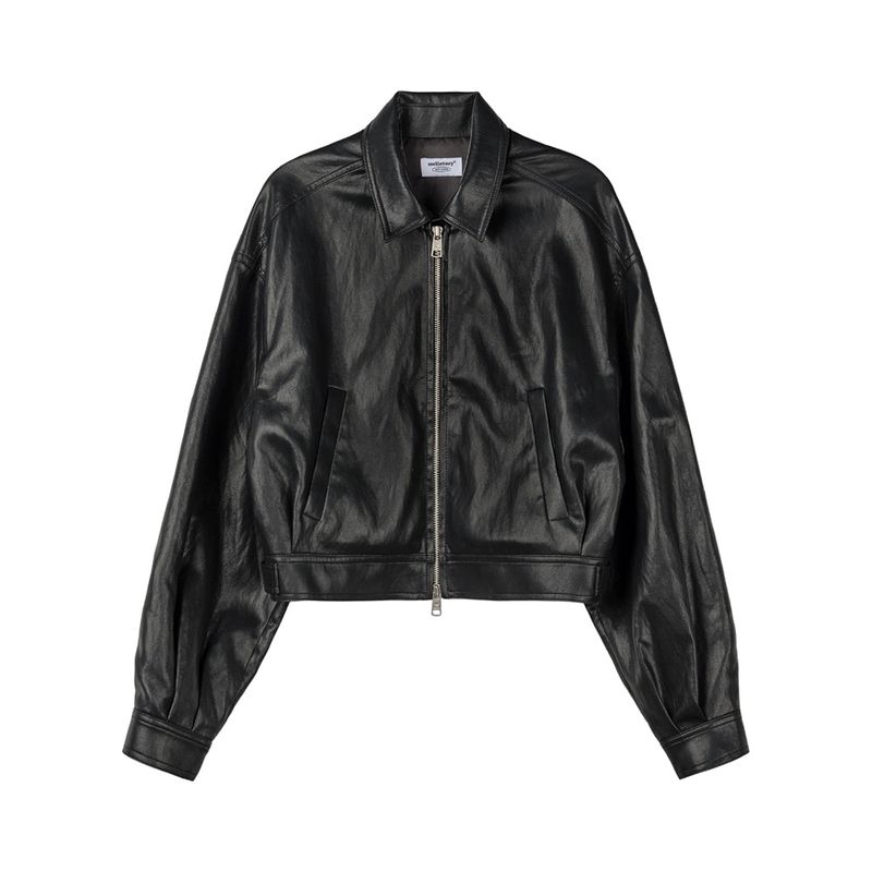 CROP LEATHER[FAUX] JACKET (BLACK)