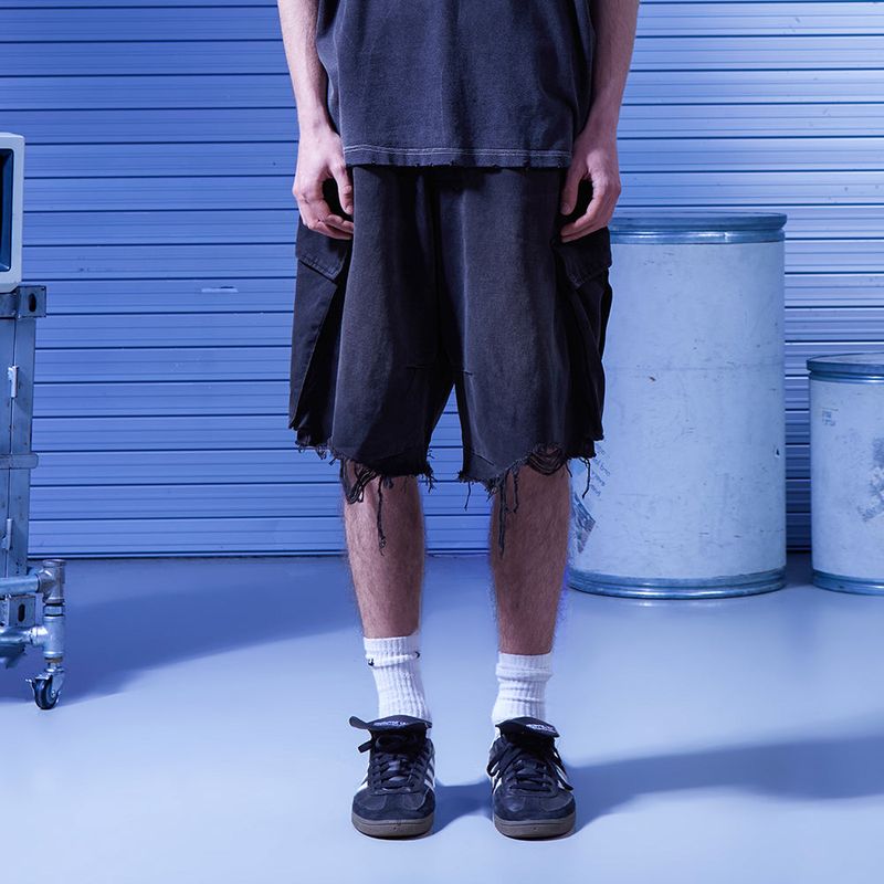 Dirty wide bermuda pants_Denim black