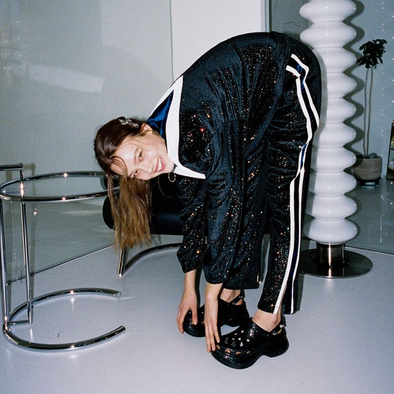 0 3 twinkle velvet track pants - BLACK