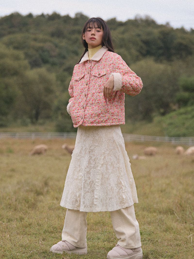 Flower Quilted Corduroy Napping Jacket (2colors)
