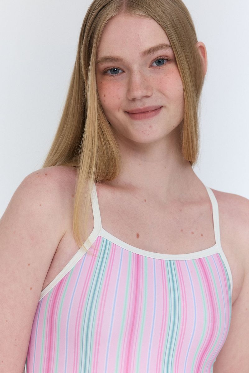 [Milky Stripes_pink candy] One Piece Swimsuit