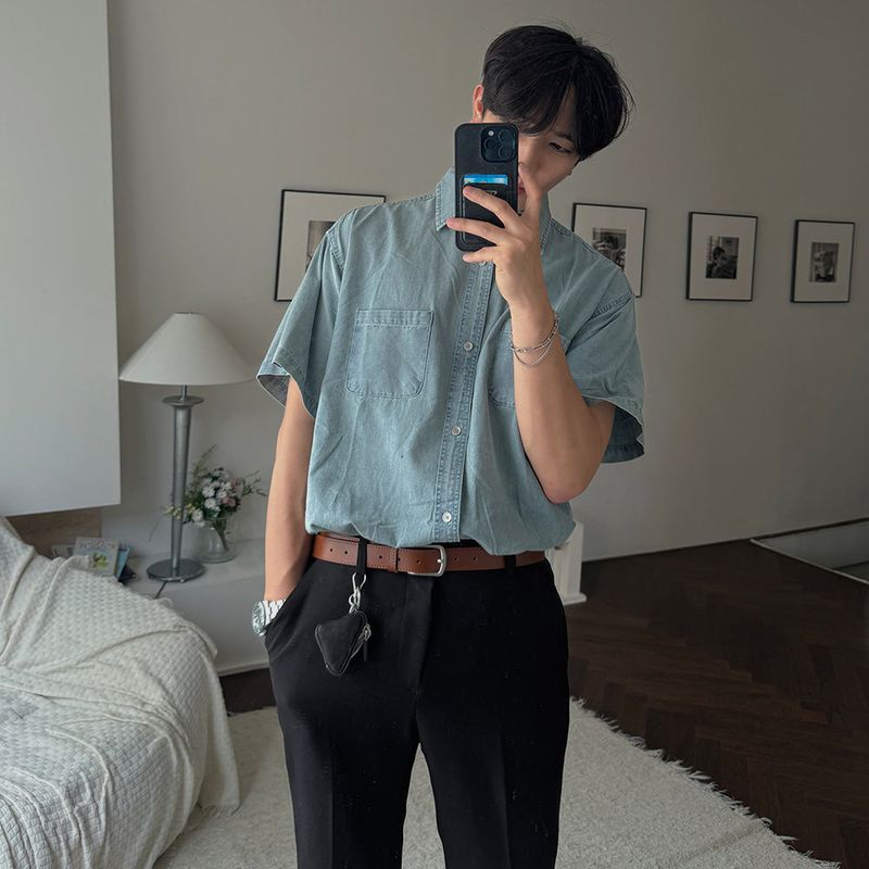 ASCLO（エジュクロ）の「ASCLO Two Pocket Denim Short Sleeve Shirt (2color)（Tops）」