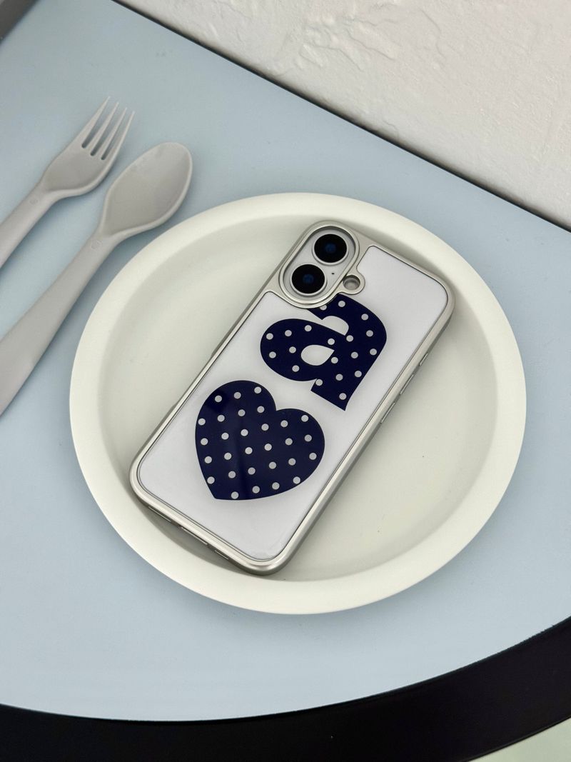 NAVY DOTTY LOVE WHITE Silver Epoxy Case