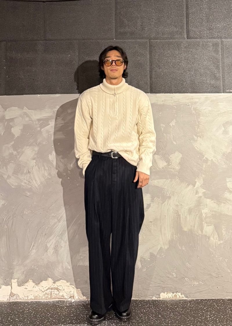 High-Neck Cable Half-Zip Up Knit 6COLOR