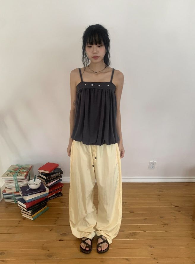 Micelle button balloon layered strap sleeveless