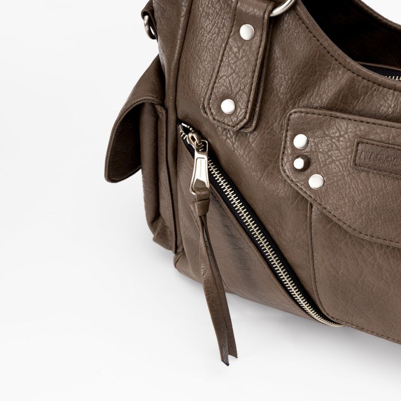 Studded Leather Shoulder Bag (Brown)