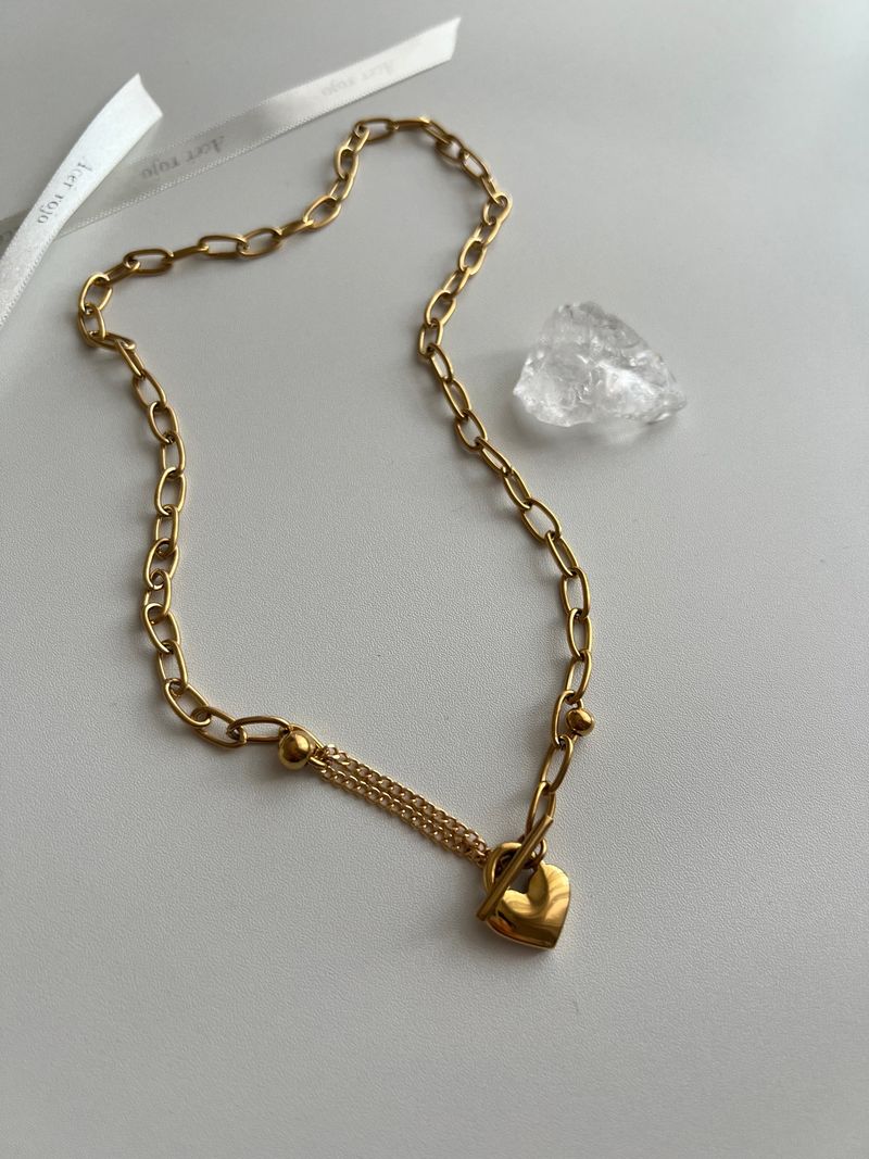 jm Heart Lock Stainless Steel Bold Chain Ball Coin Short Long Necklace