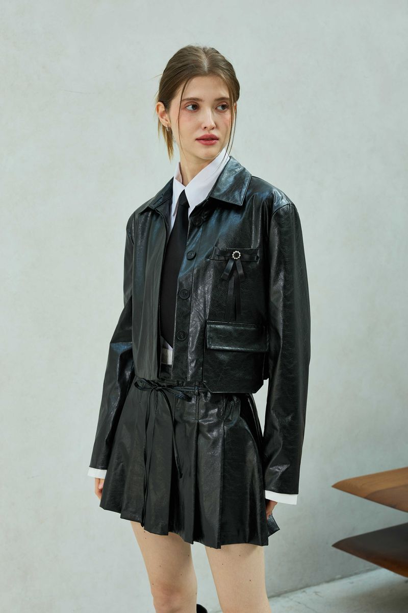 MOLLY LEATHER CROP JACKET / BLACK
