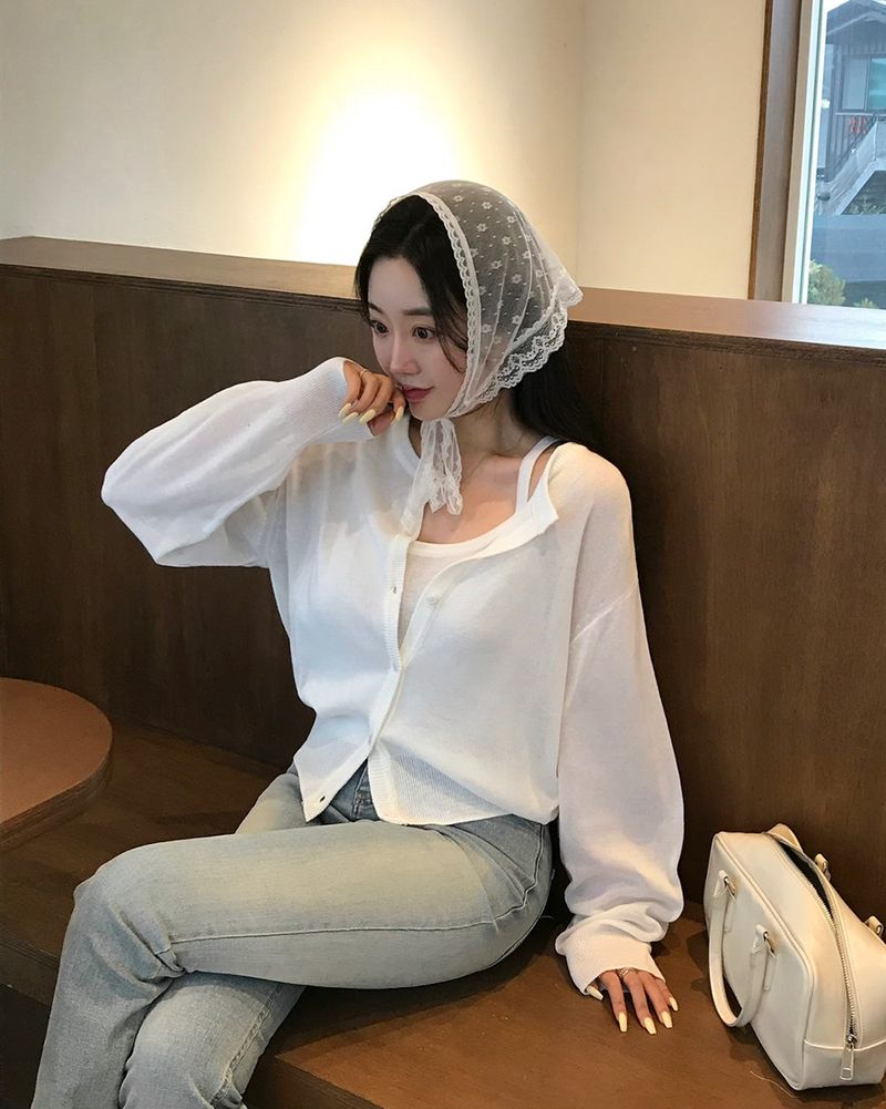 [MADE] Bali, see-through camisole cardigan setup