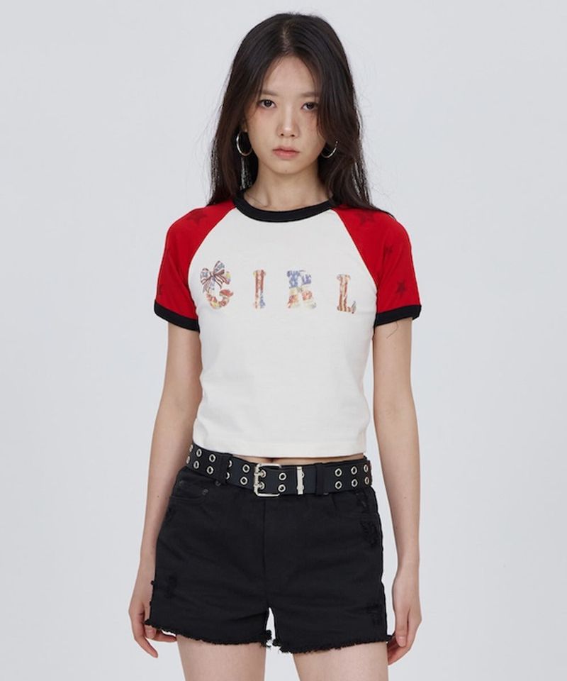 calloutnewyear(cony)(コールアウトニューイヤー(コニー))の「RAGLAN VINTAGE GIRL T / RED(Tops)」