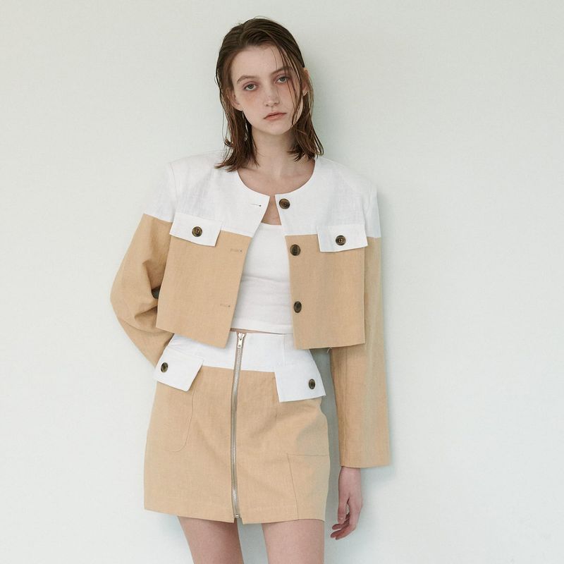  COLLOR MIXED JACKET, BEGIE
