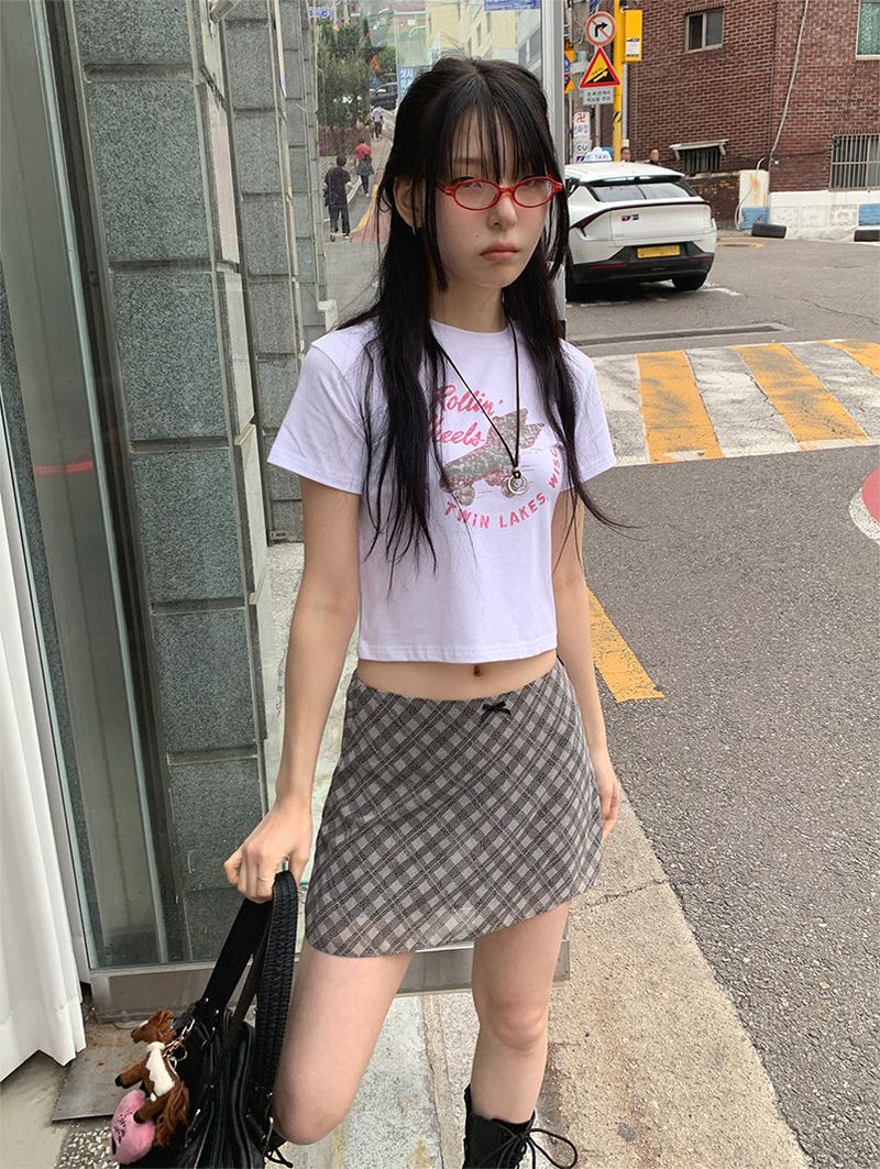 CHECK CHIFFON MINI SKIRT (4C)