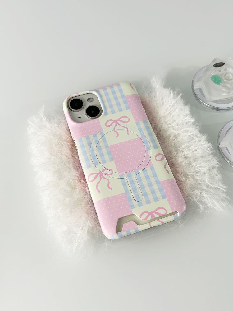 Ribbon Pattern Magsafe Card Hard Case(Pink)
