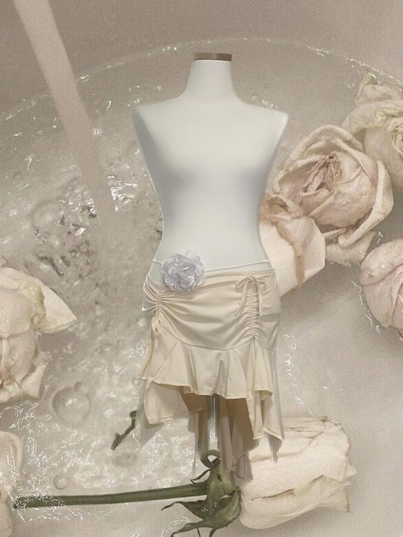 Ivory Unbalanced frill skirt