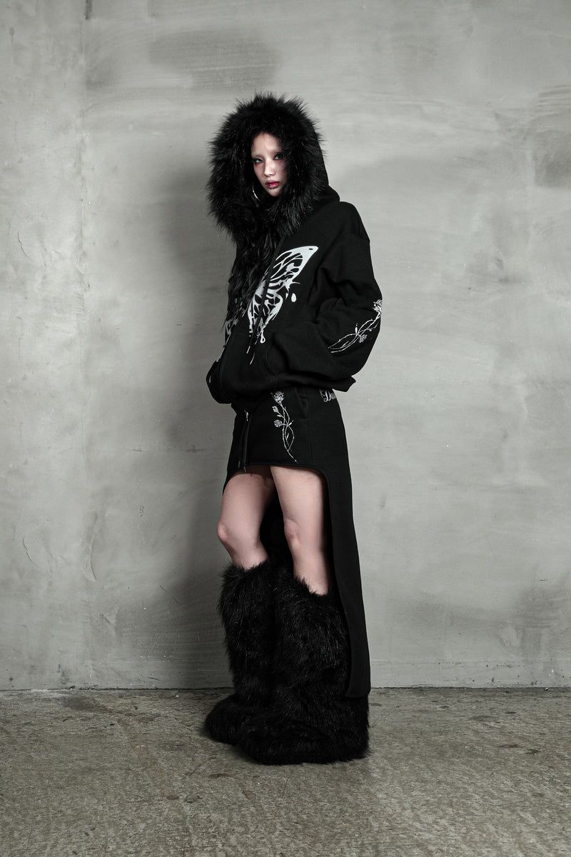 ROSE CUT-OUT SKIRT #BLACK (FLEECE LINED)