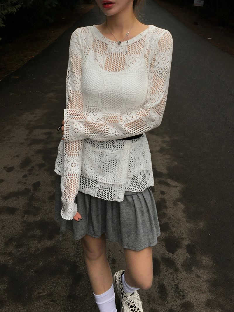 Square Lace Punching Mini Dress (3c)