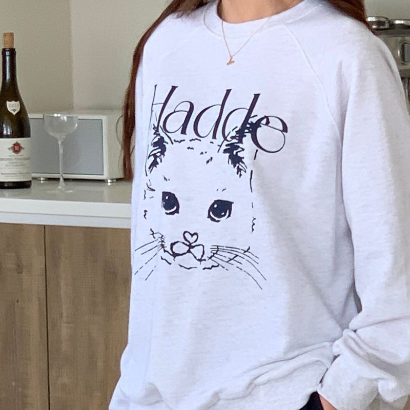 CAT DRAWING SWEATSHIRTS (WHITE MELANGE)