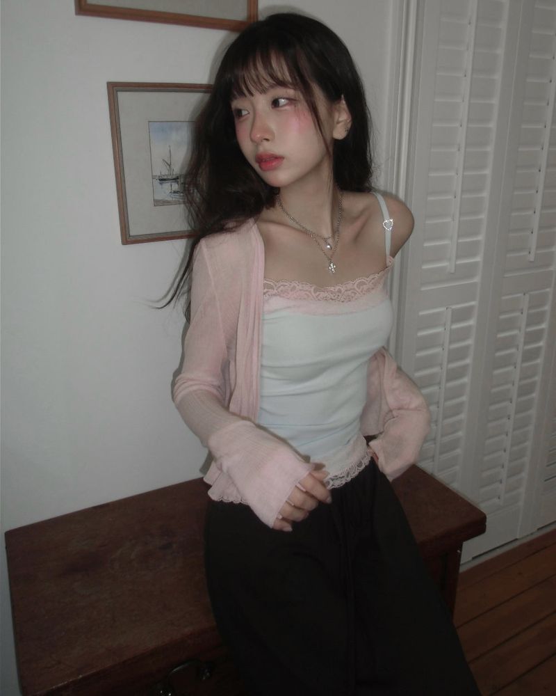 [MADE] Heart-Drop Lace & Cubic Heart Camisole
