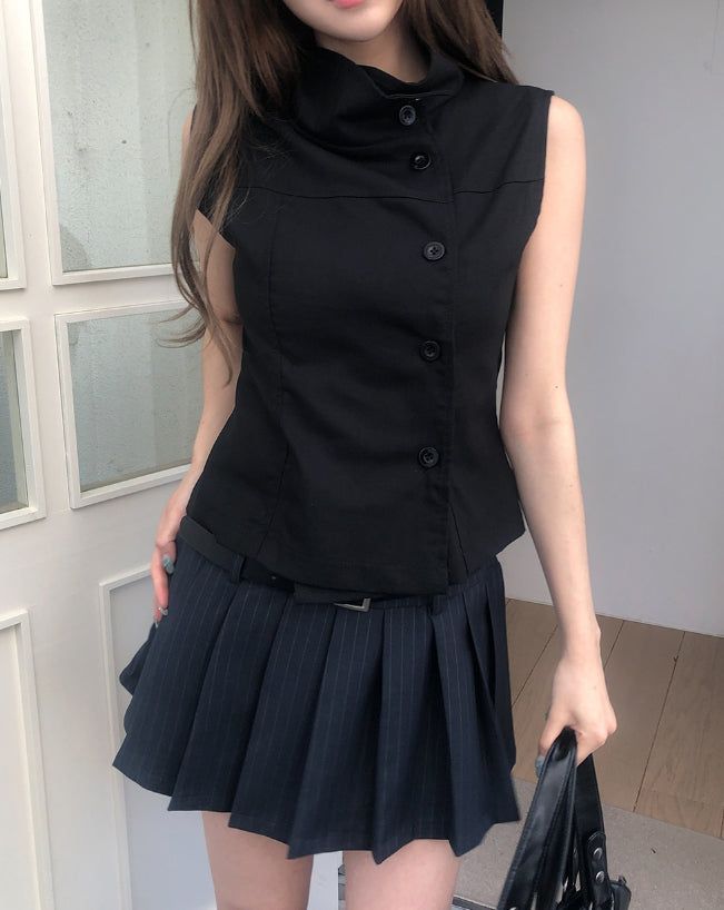 ニアアンバランスハイネックボタントップ