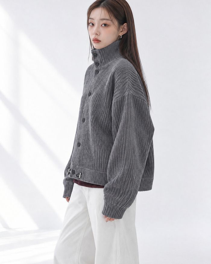 (UNISEX) ベロア ハイネック カーディガン