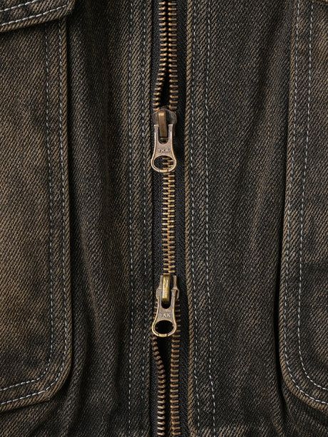 Vintage washed balloon collar denim jacket