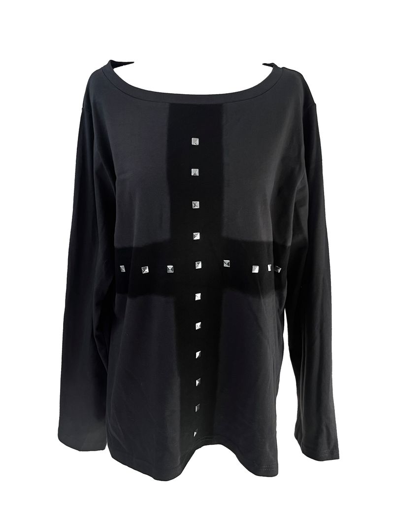 cross stud loose fit long sleeve (2color)
