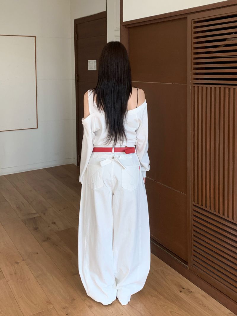 Fine X Strap Two-way Button Wide Long Pants