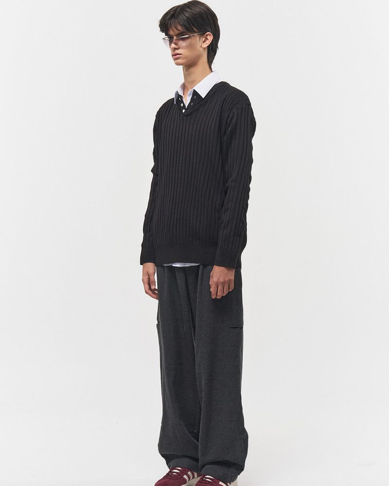 Bluesf merino wool henry neck knitwear - Black