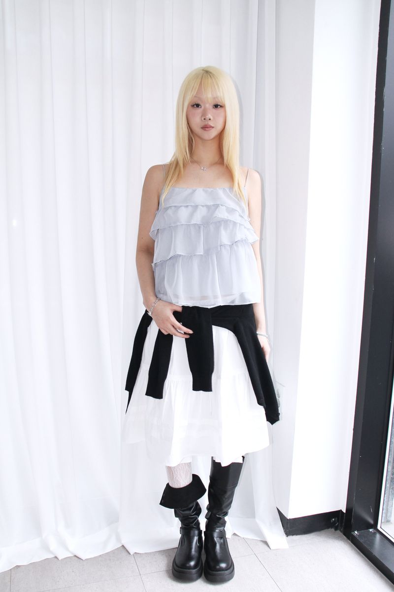 frill chiffon see-through sleeveless (2colors)