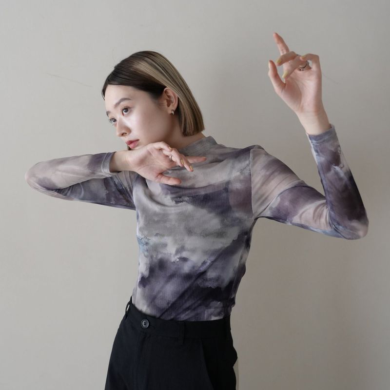 marble high neck sheer tops