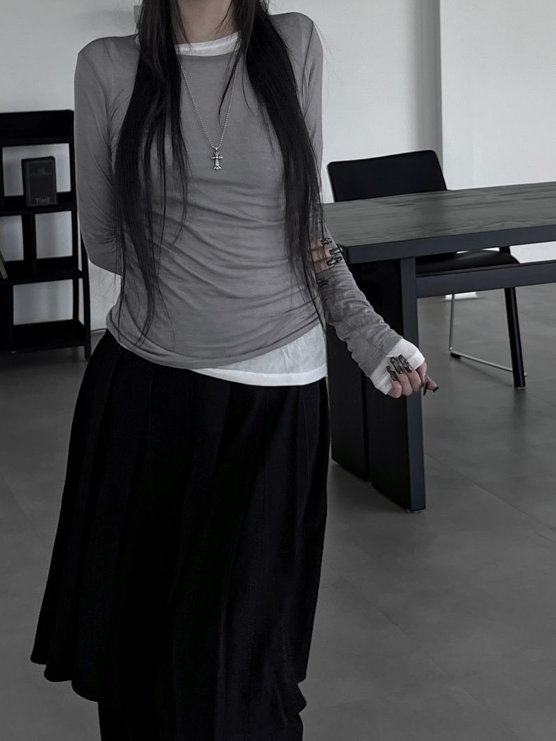 layered see-through long sleeve T (4color)