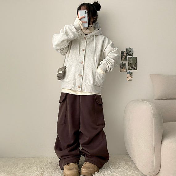 AnvBoxshi Wool Napping Burton Hooded Cardigan