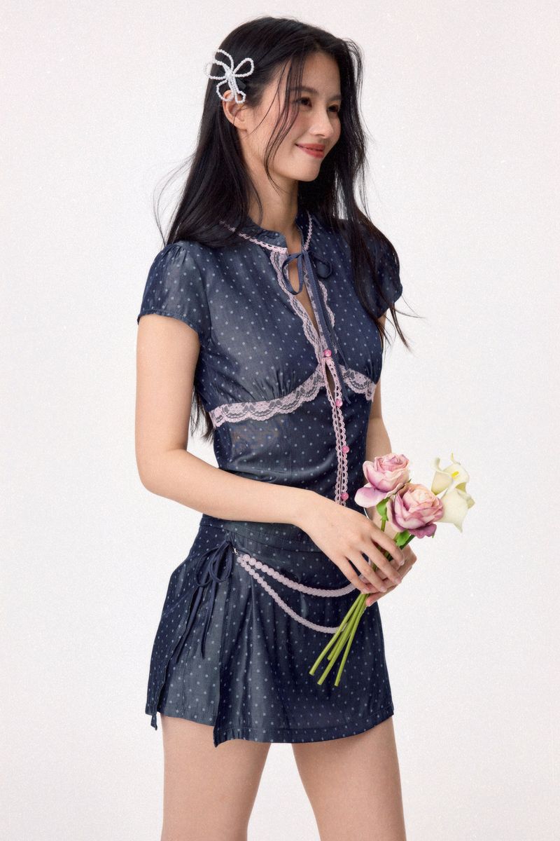 Sweetheart Cheongsam Top (Navy)