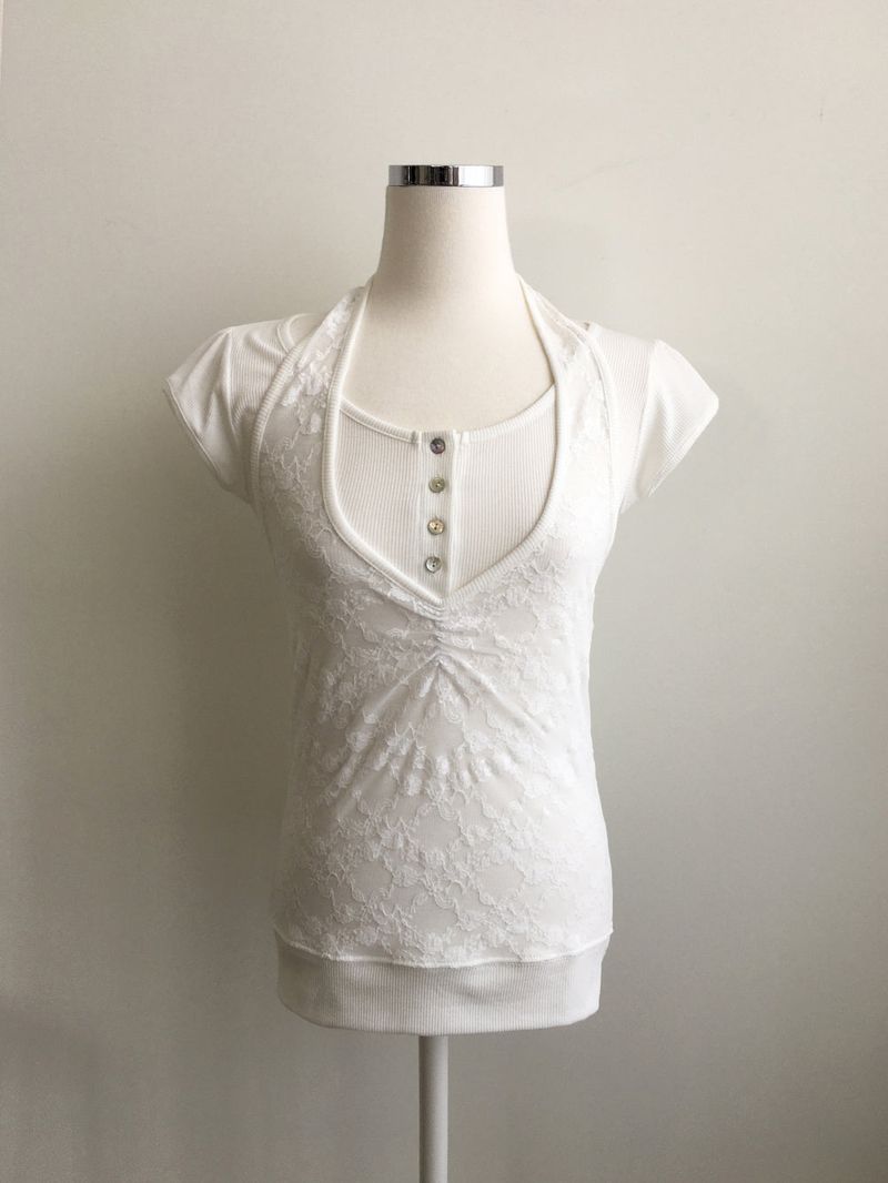 Gather lace halter T