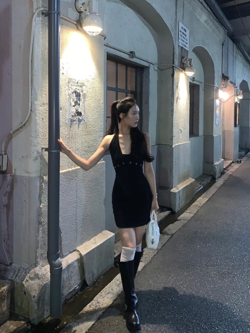 After Eyelet Halter Shirring Mini Dress 