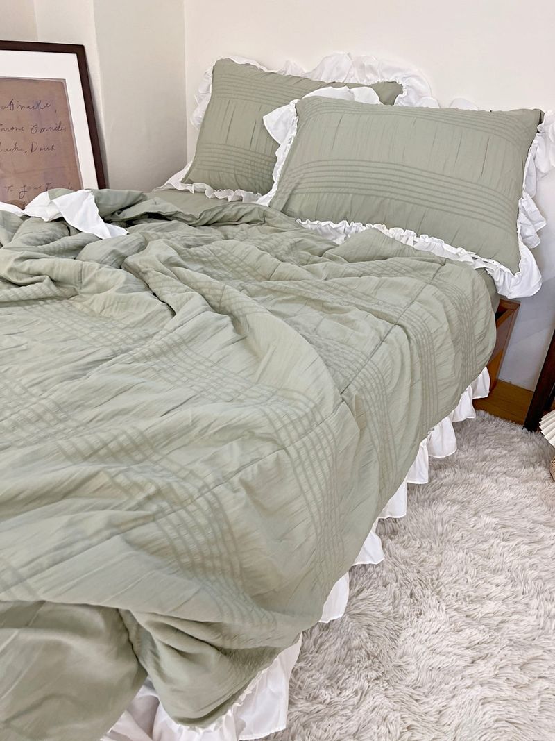 Shirring ruffle light comforter set - Milky Green - SS